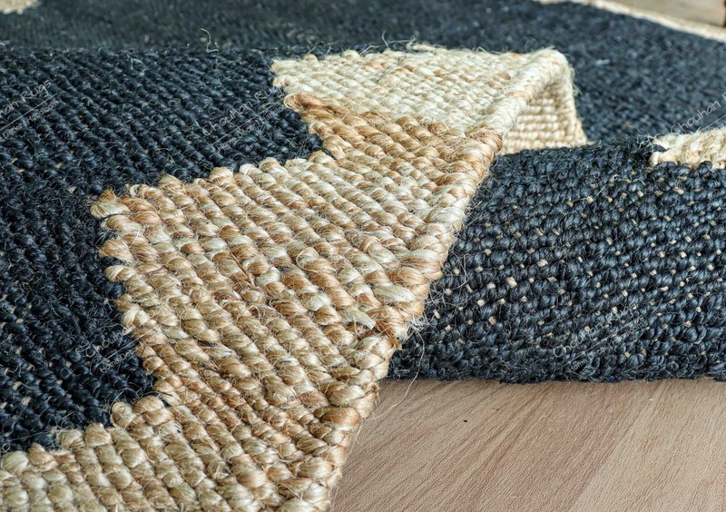 Indian Hemp Rectangle Jute Ru, Black With Beige Border Rug Vintage Rug Décor Rug gallery