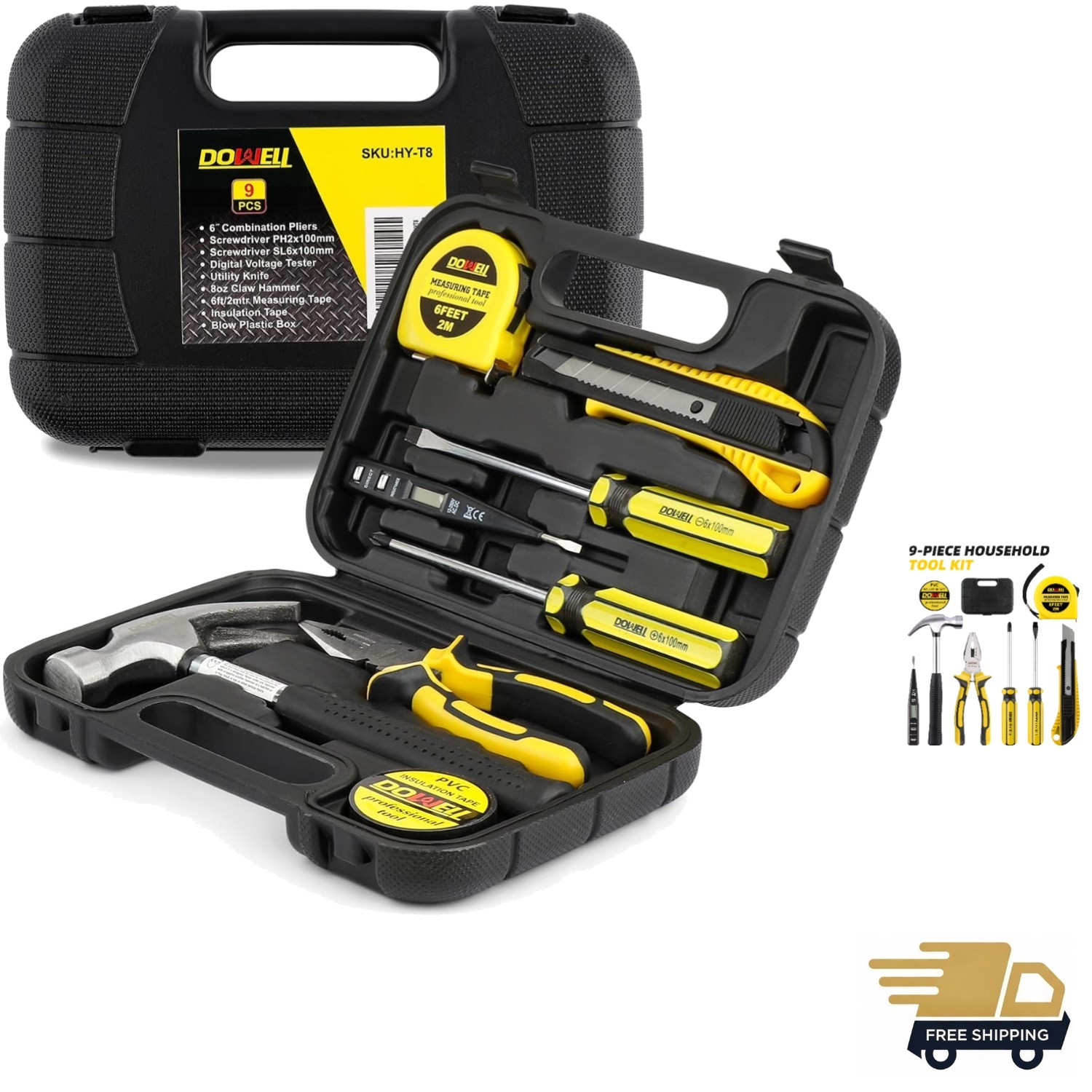 Small Homeowner Tool Set Alloy Steel Plastic 9 pcs Compact Household gallery