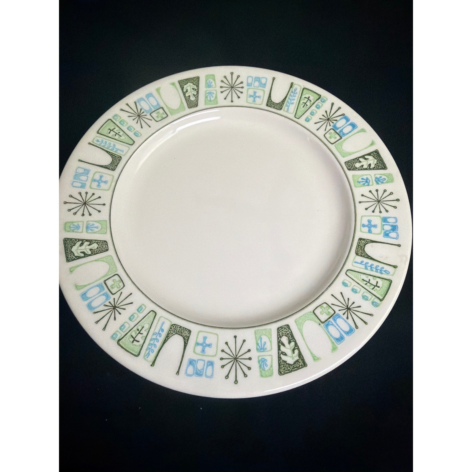 Vintage Mid Century Modern Atomic Starburst Dinner Plate Teal Green 9.25 Inch gallery