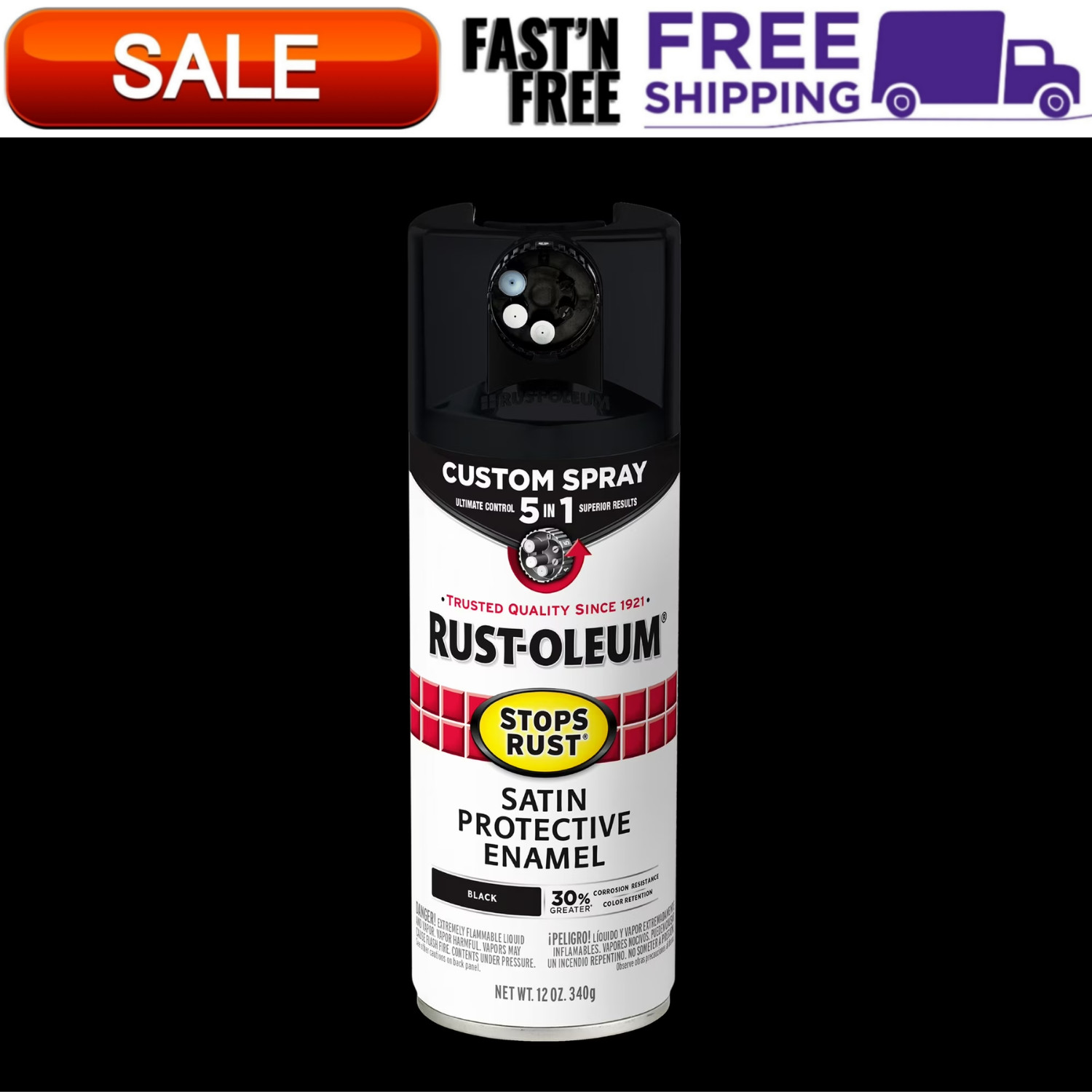 Black Rust-Oleum Stops Rust Custom Sprays 5 in 1 Satin Spray Paint-376869, 12 oz gallery