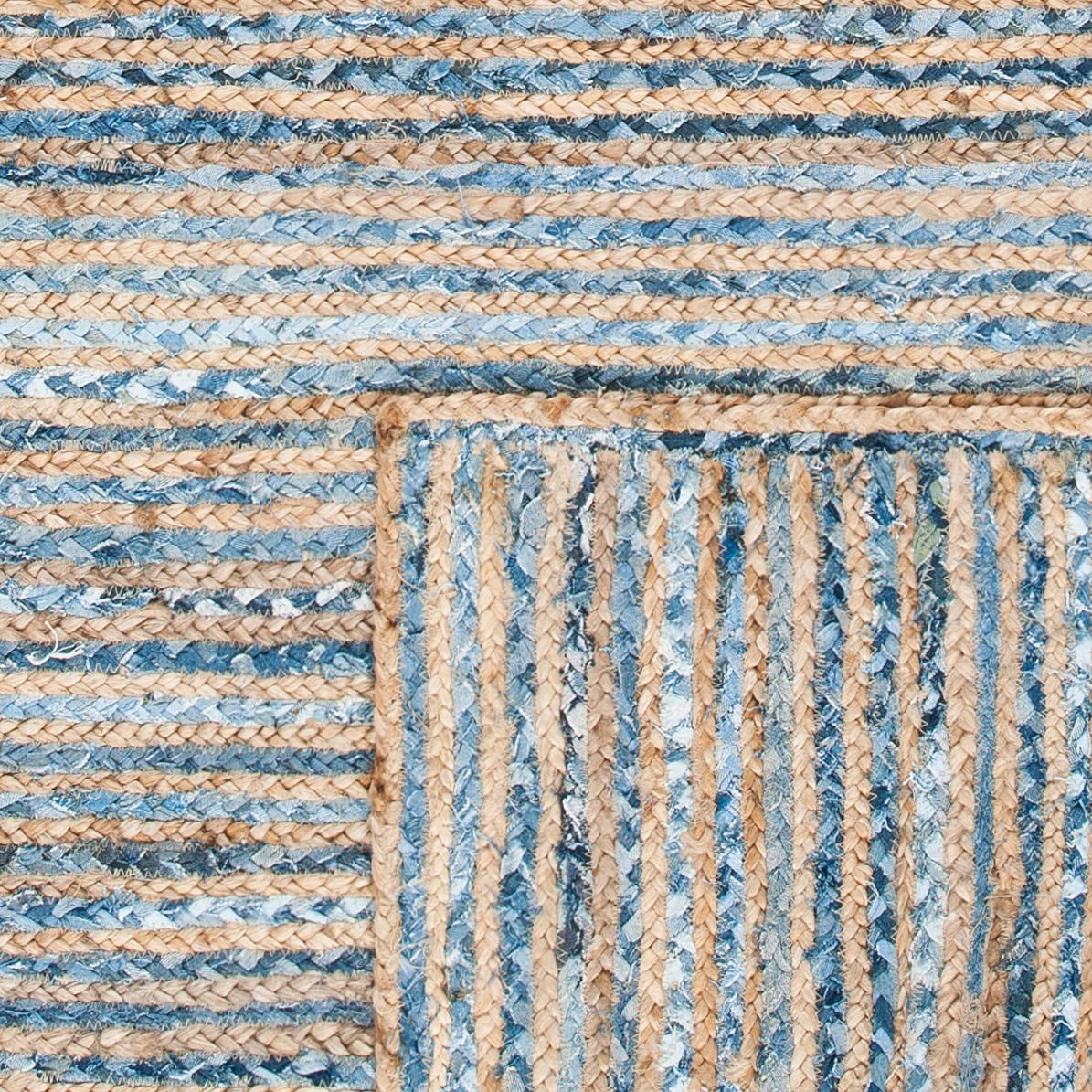 Cape Cod Collection Area Rug - 9' Round, Natural & Blue, Handmade Flat Weave ... gallery