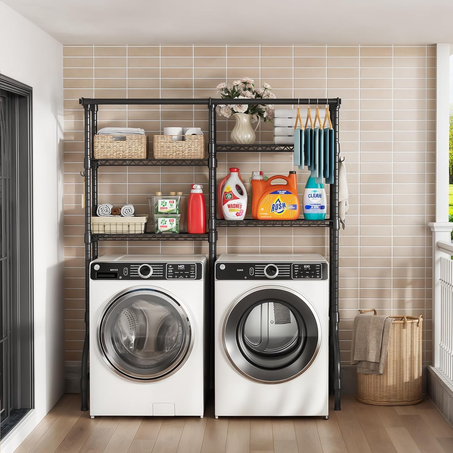 ULIFHOME U14 Medium Over Washer Dryer Shelves 4 Tiers Black 57.8"W #R038 gallery