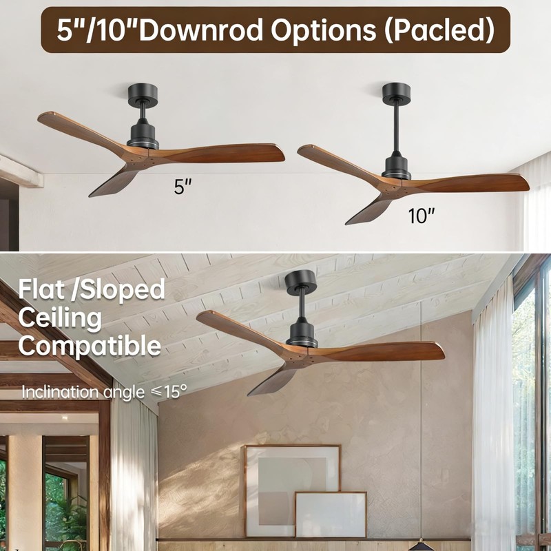 Sofucor 52 inch Ceiling Fan No Light, Solid Wood Indoor/Outdoor Ceiling Fans---- gallery