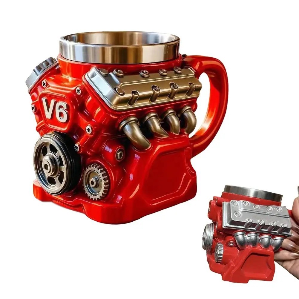 Retro V8 Engine Coffee Mug Ceramic Cup Stainless Steel Interior Gift Automotive gallery