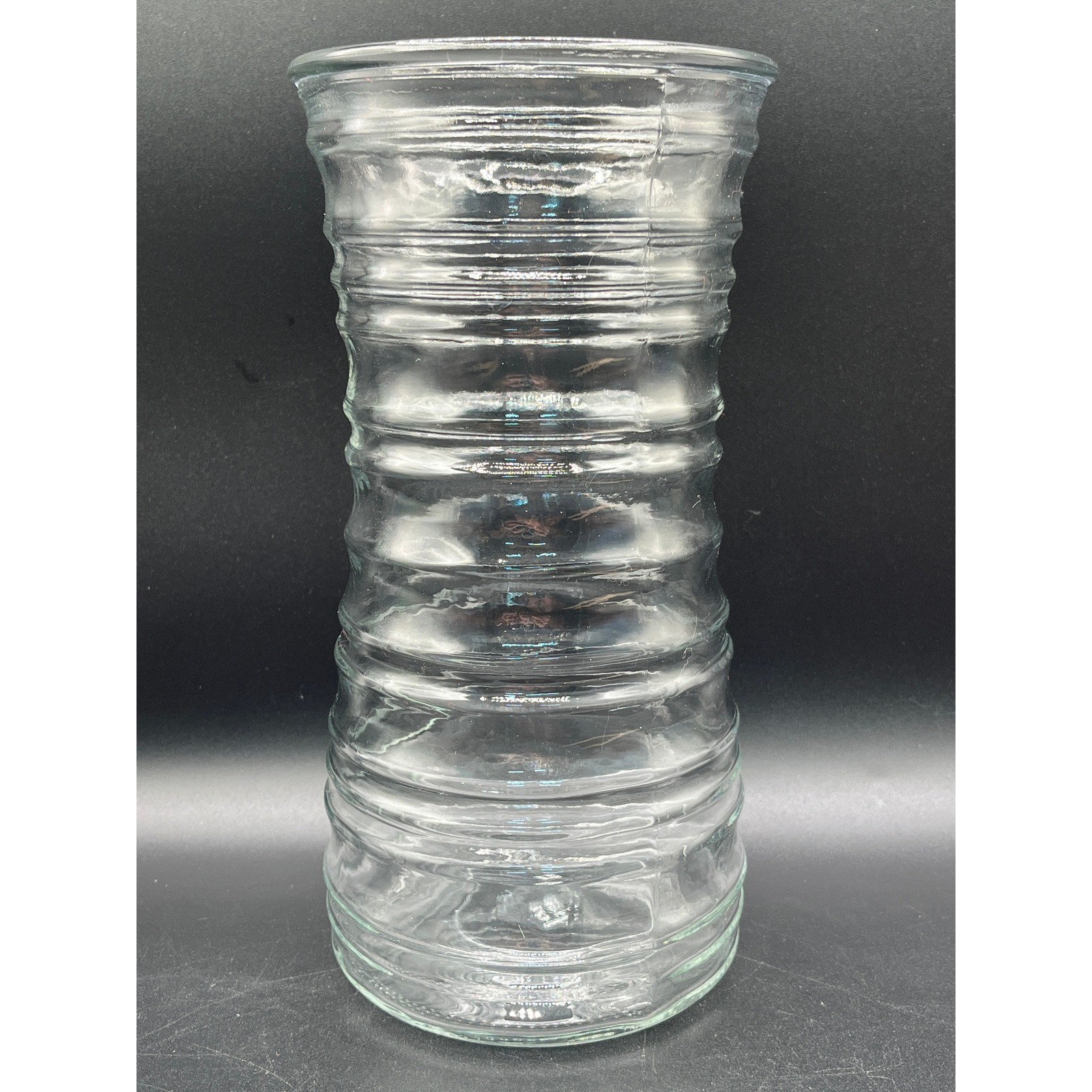 Vtg Clear Pressed Ribbed Glass Hourglass Vase Flared Rim 10" MCM Mid Century gallery