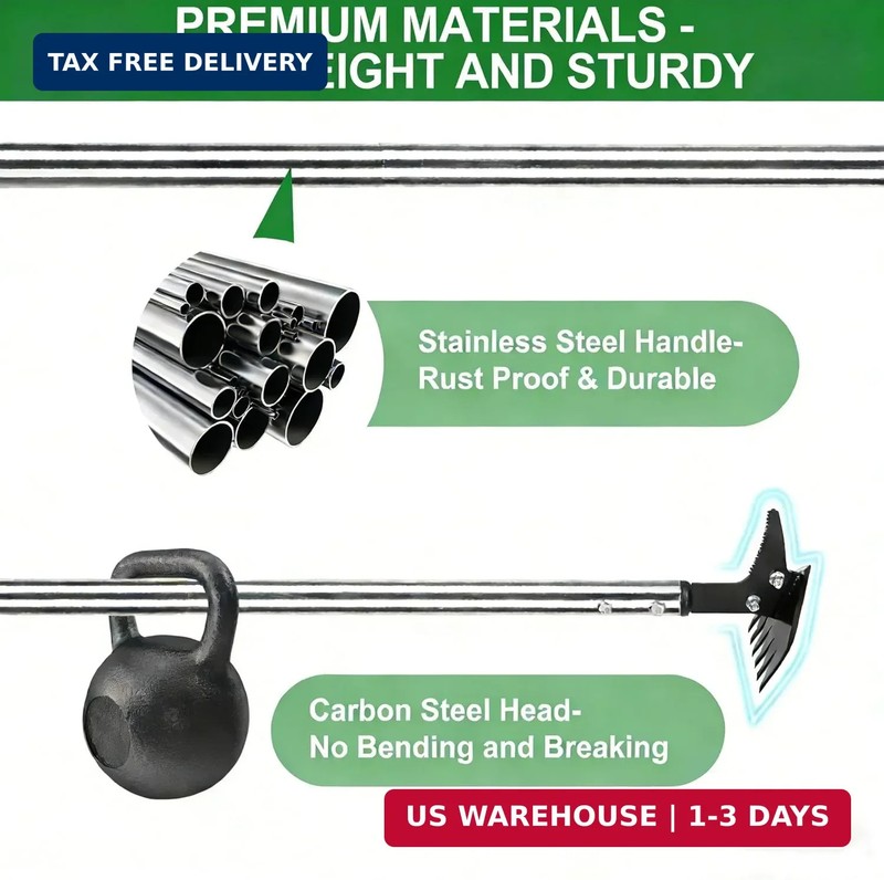 Weed Puller 61" Adjustable Long Handle, 2-in-1 Weed Rake & Crack Weeder with Det gallery