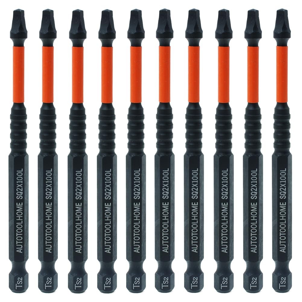 AUTOTOOLHOME 10 Pack #2 Square Driver Bit 4 inch Long 4inch, Black gallery