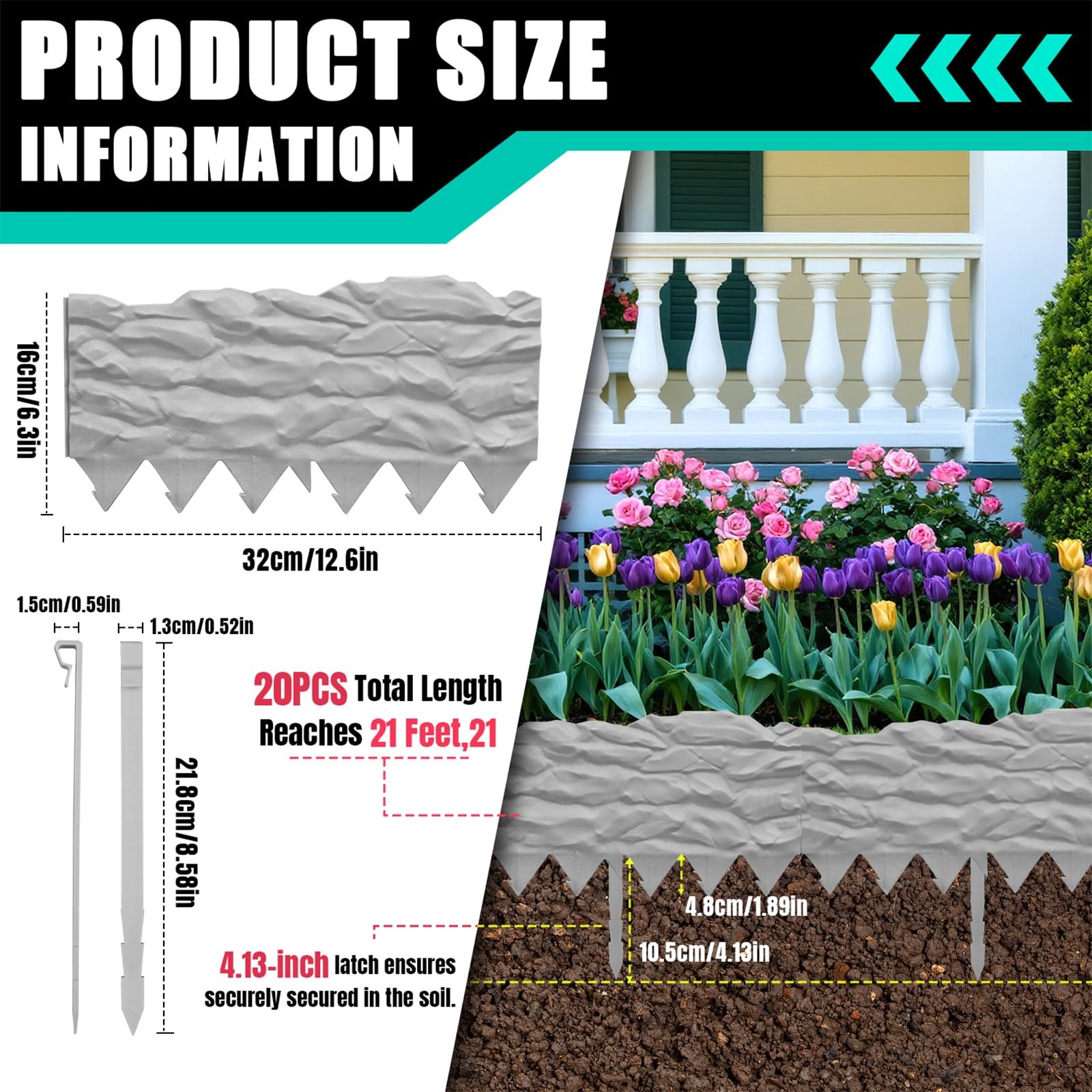 20-Pack No Dig Garden Edging Borders,20FT Plastic Lawn Edging with Spikes & S... gallery