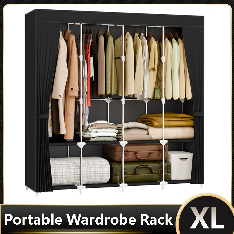 XL Portable Closet Wardrobe Clothes Rack Storage Organizer Movable w/ 8 Shelves gallery