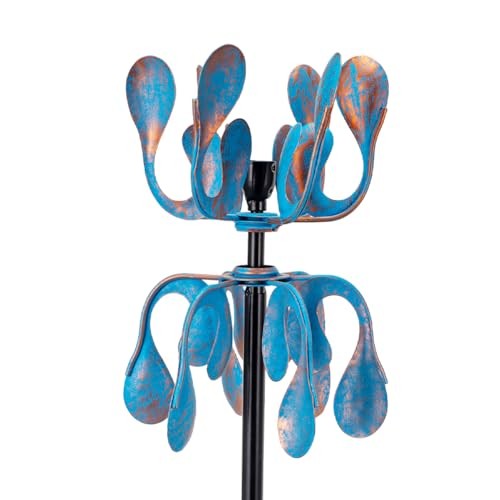 Wind Spinners Outdoor Metal Wind Spinner with Stakes,360 Degrees Rotating Blue gallery