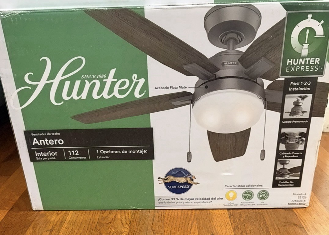 Hunter Antero Ceiling Fan Indoor 112cm Silver Brown Pull Chain With Light gallery