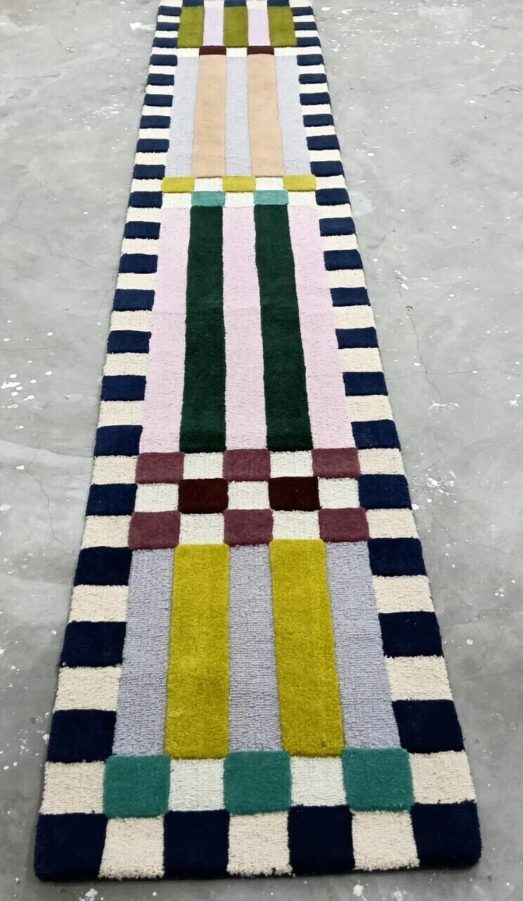 Hoxton Checkered Runner Loop & Cut Hand Tufted Handmade Rug Pure 100%Nz Wool gallery