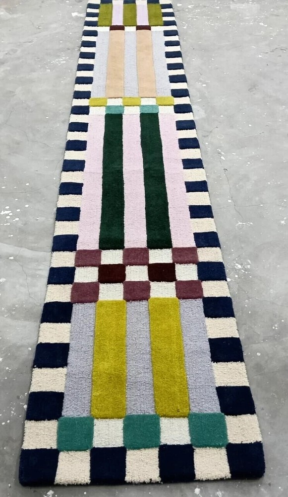Hoxton Checkered Runner Loop & Cut Hand Tufted Handmade Rug Pure 100%Nz Wool