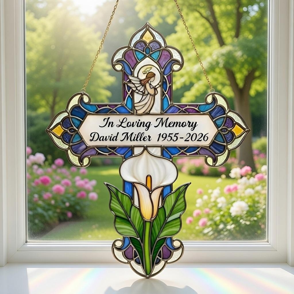 Personalized FAUX Memorial Cross with Calla Lily, Custom In Loving gallery