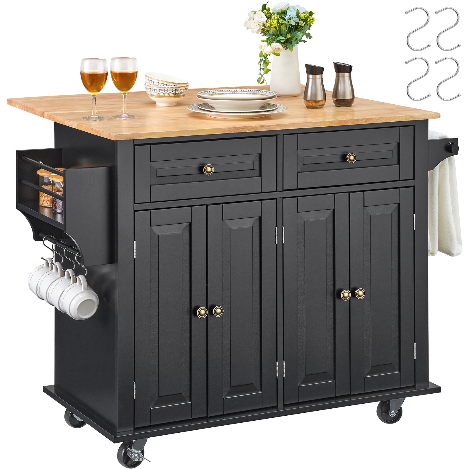 VEVOR Kitchen Island Cart Rolling Storage Cabinet on Wheel with Drawer & Shelves gallery