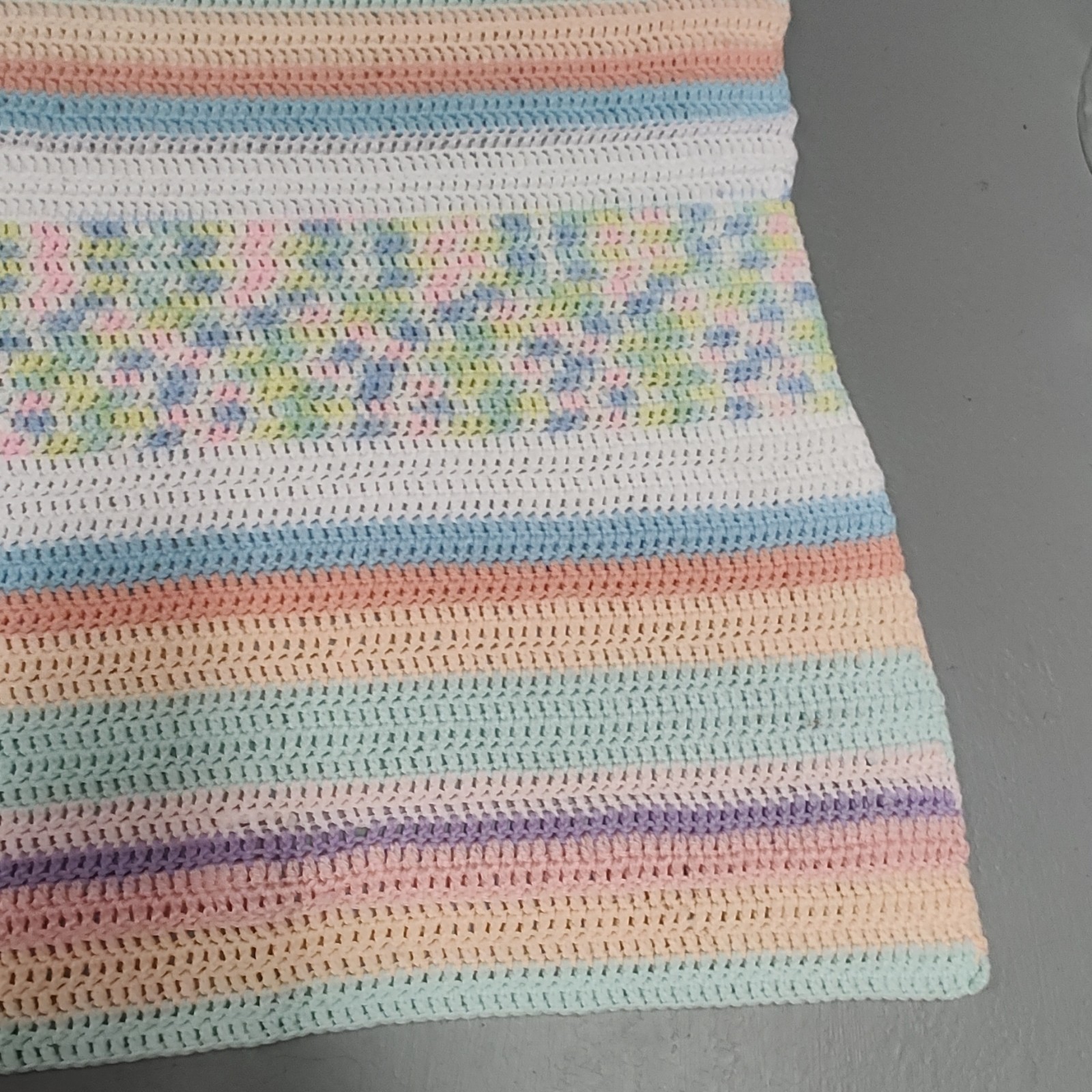 Handmade Crochet Striped Sofa Throw Blanket Multicolor Decorative 36x33 in gallery