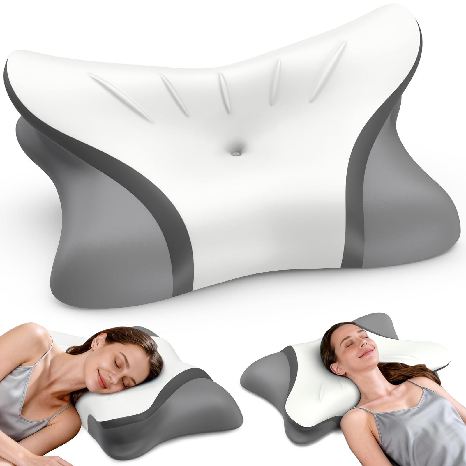 Cervical Neck Pillow for Pain Relief, Bed Pillows Queen Size, White&grey gallery
