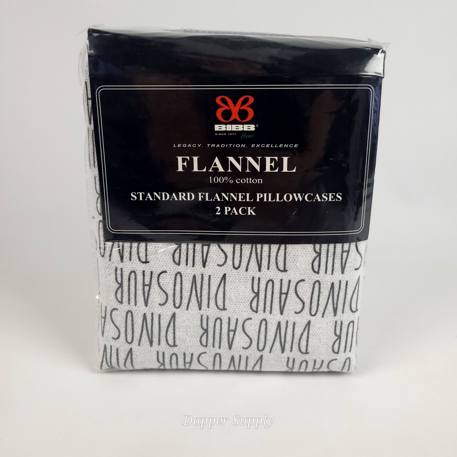 BIBB Flannel Pillowcases 2 Pack DINOSAUR Black Grey New gallery