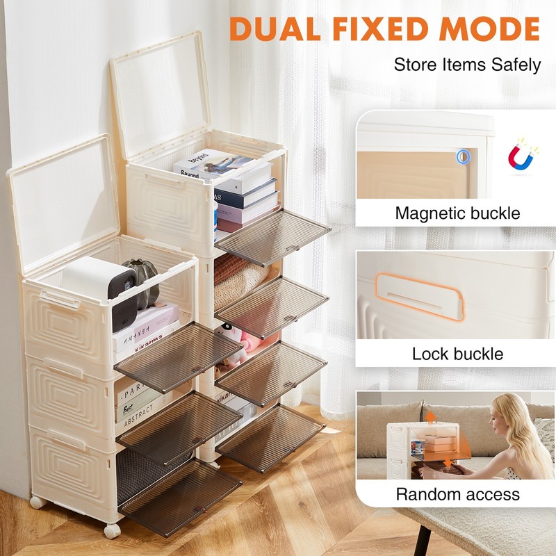 Stackable Plastic Storage Bins with Lid Foldable Magnetic Doors &Lockable Wheels gallery