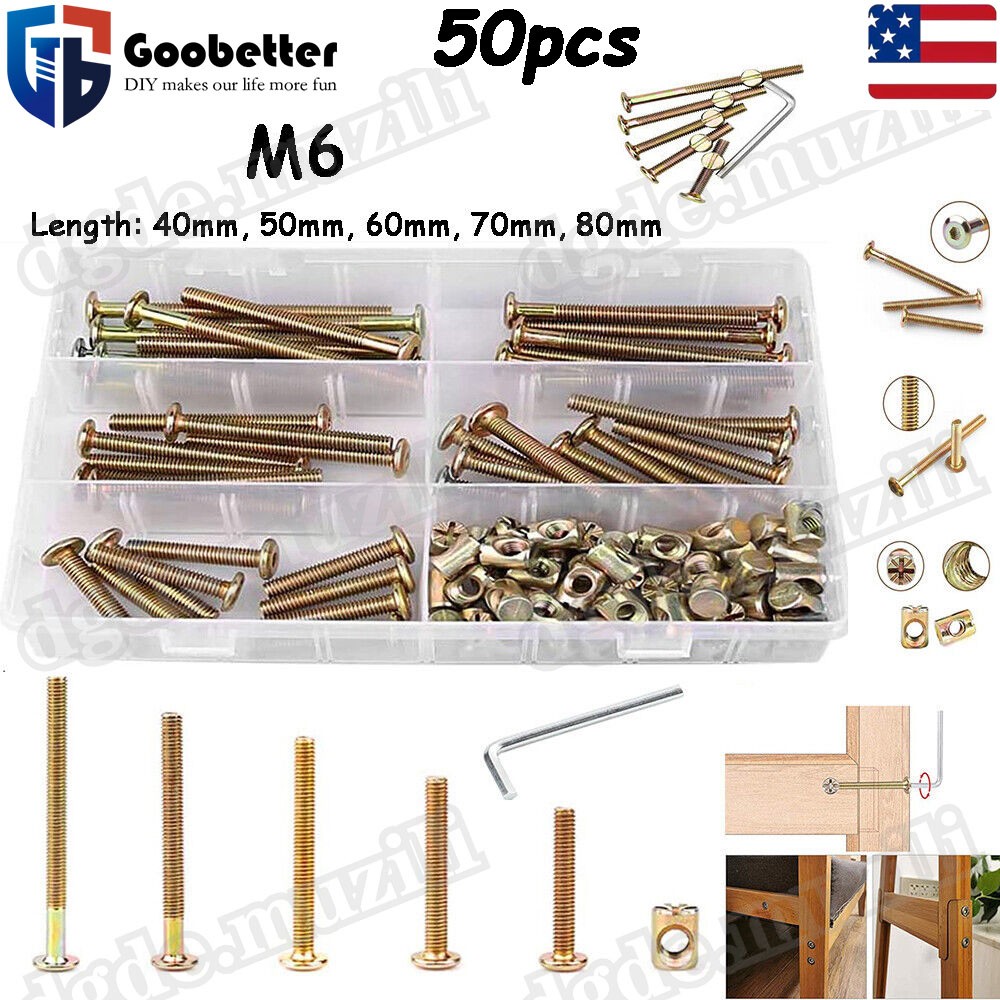 50PCS M6 Hex Socket Head Cap Screw Kit Furniture Barrel Bolt for Bunk Bed & Crib gallery