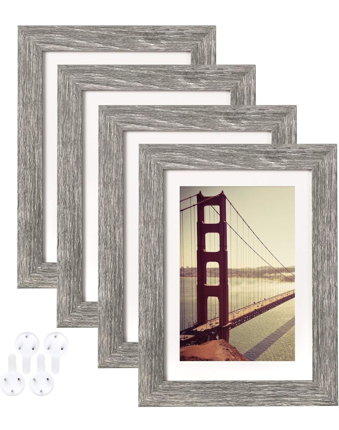 BAIJIALI 5x7 Picture Frame Rustic Grey Wood Pattern Set of 4 with Tempered. gallery