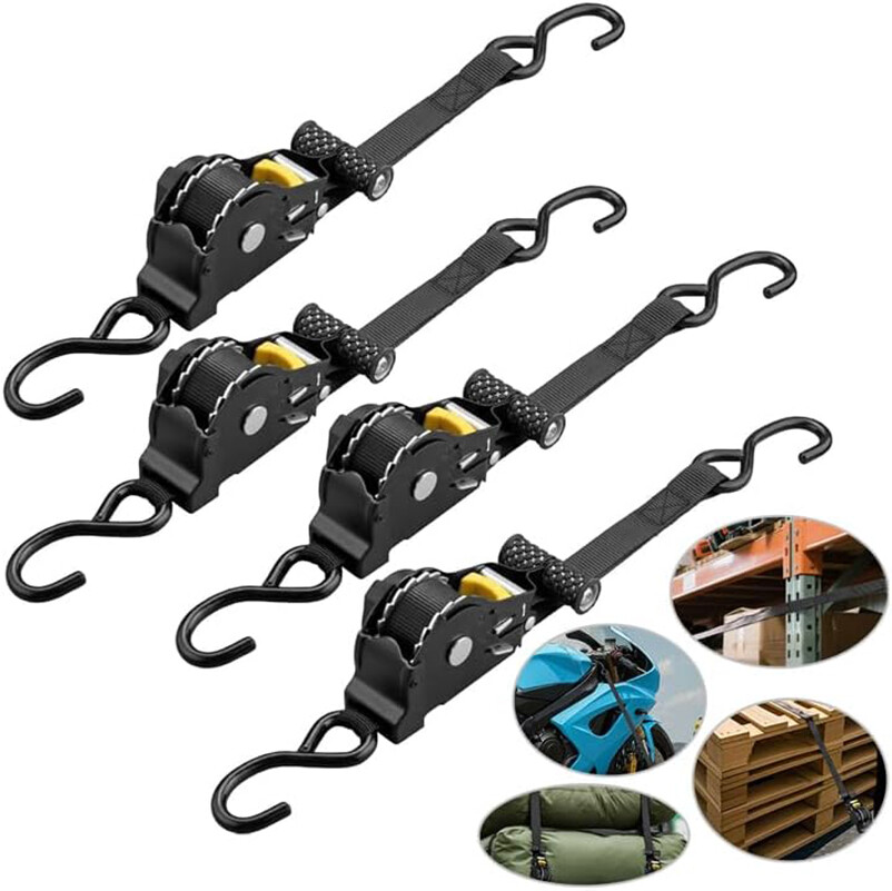4 Pack Retractable Ratchet Tie-Down Straps 1500LBS Heavy-Duty for Boat, ATV, UTV gallery