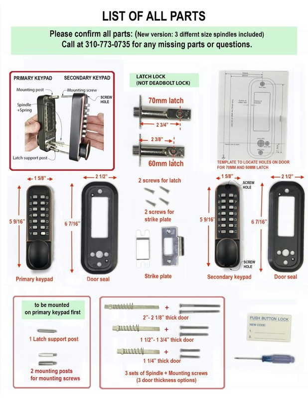 Mechanical Keyless Combination Latch Door Lock with Double Keypads Oil Rubbed gallery