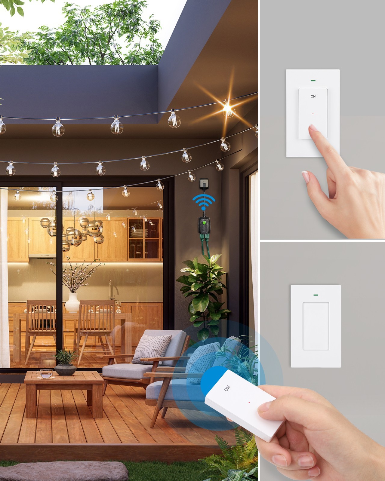 DEWENWILS Outdoor Wireless Remote Control Dual 3-Prong Outlet,15A, 7-inch Cord gallery