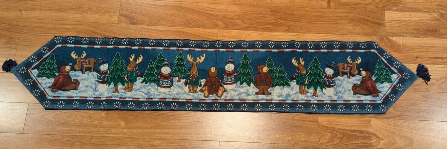 Holiday Table Runner 12x70 Rustic Moose Snowman Bear Forest Rustic Decor gallery