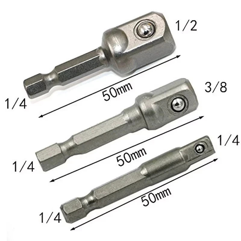 1/4" 3/8" 1/2" Socket Adapter Drill BIts Set Hex Shank Impact Driver Tools - NEW gallery