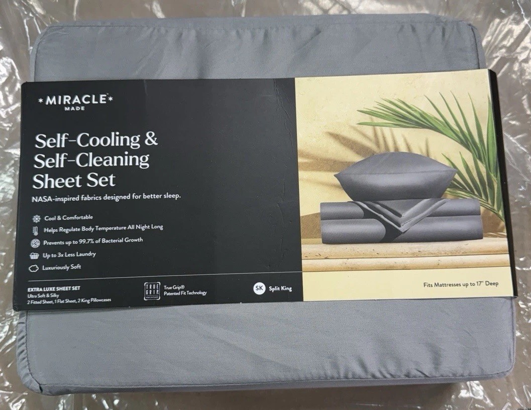 Miracle Made Split King Sheet Set Gray Self Cooling Self Cleaning New gallery