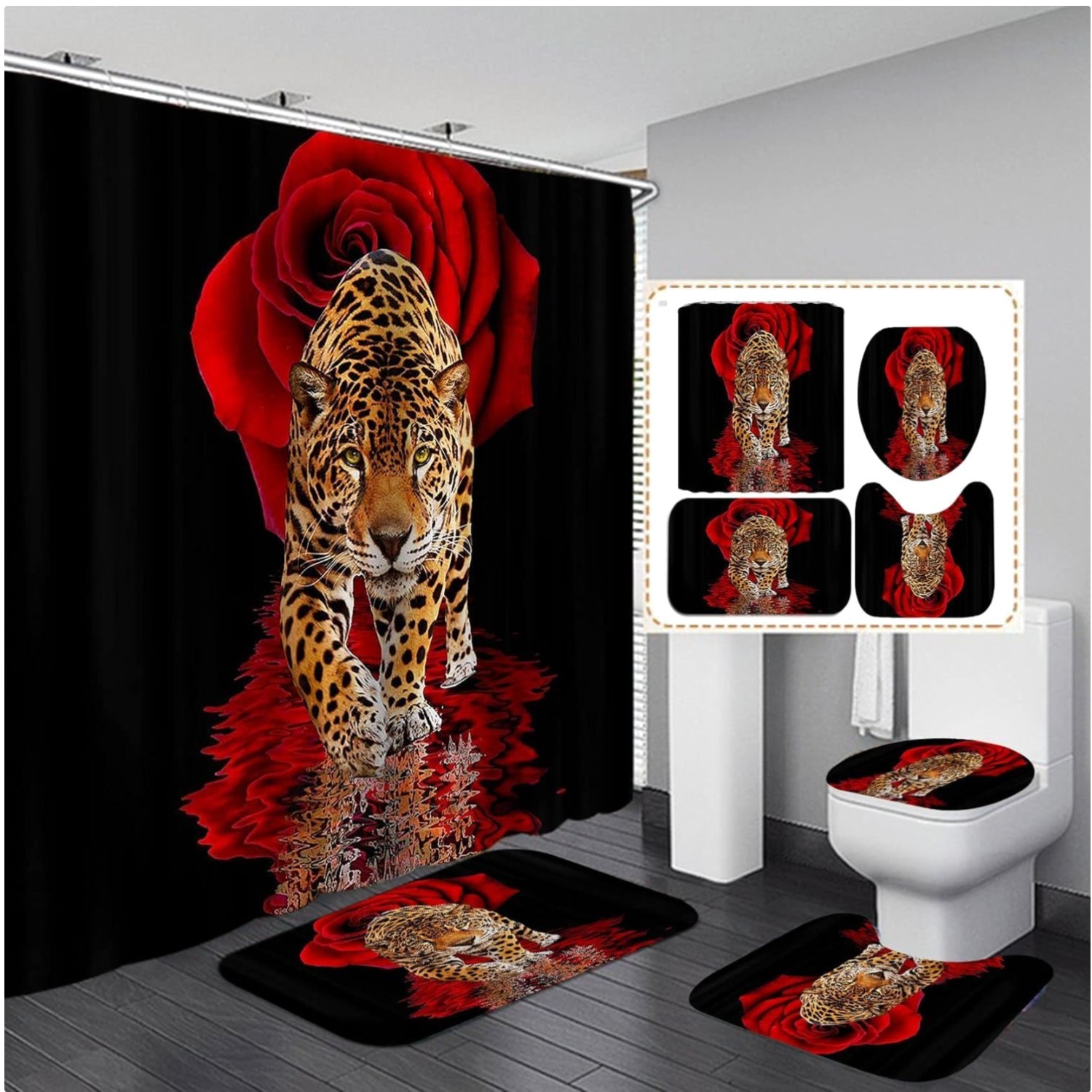 Elegant Animal Theme Bathroom Set - Shower Curtain & Rugs gallery