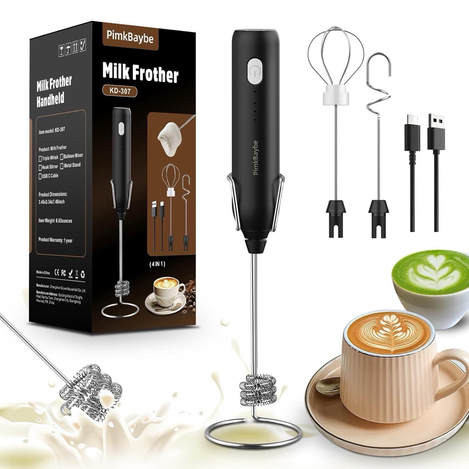 Electric Milk Frother Handheld For Coffee Egg Stand 3 Stainless Whisks 3 Speeds gallery