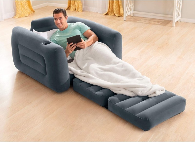 Folding Inflatable Pull-Out Chair Built-in Cupholder Air Sofa Bed Mattress gallery
