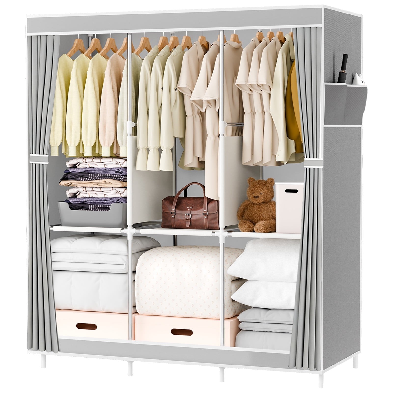 Portable Closet Organizer and Storage with 3 Hanging Rods for Hanging Clothes gallery