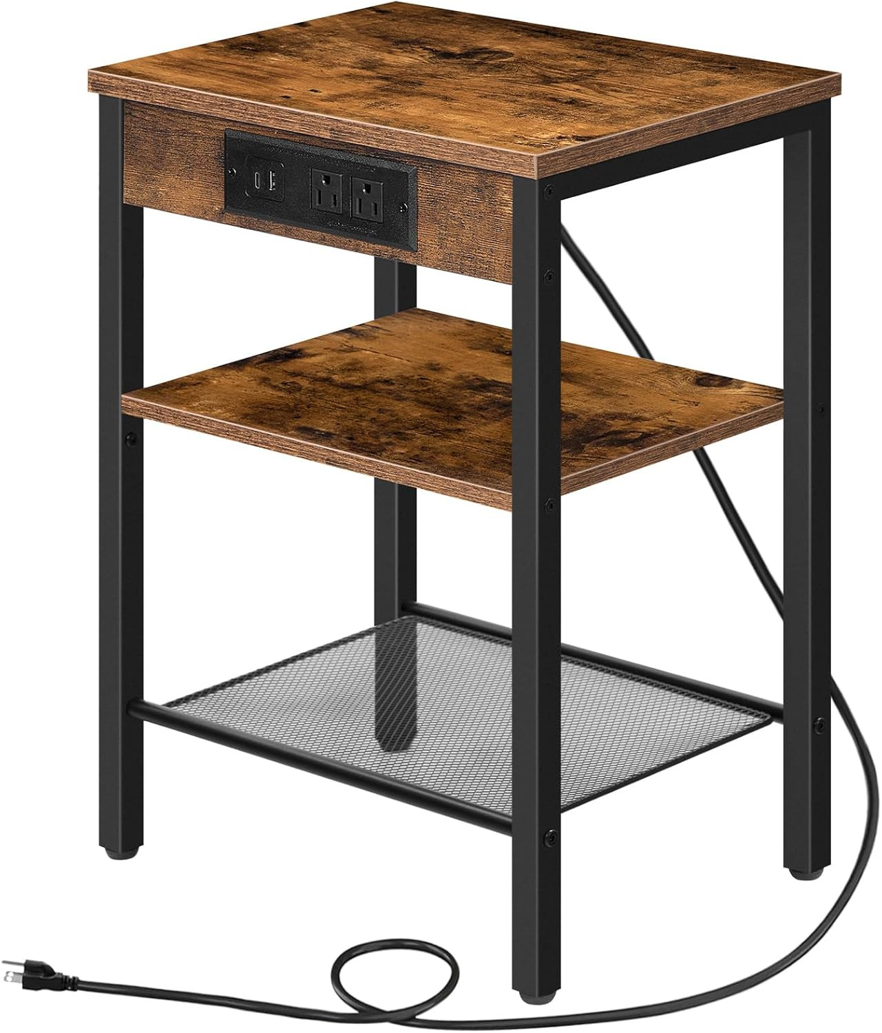 3-Tier Side Table w/ Charging Station & USB Port,Small End Table for Small Space gallery