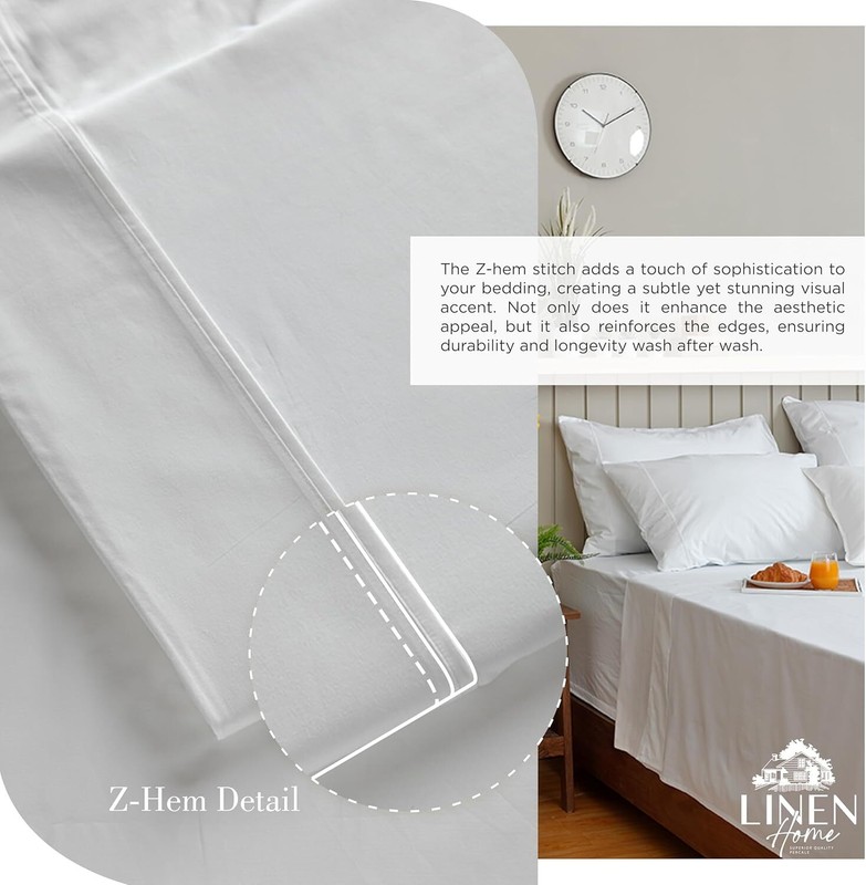 100% Cotton Percale Sheets King Size, White, Deep Pocket, 4 Pieces Set gallery