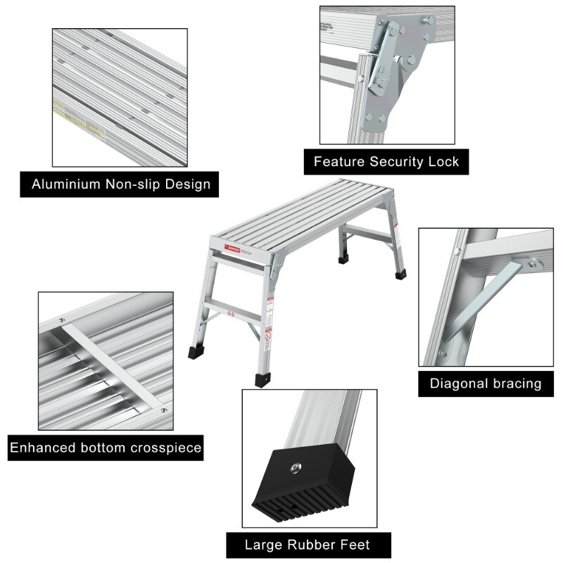 40" Work Platform Aluminum Portable Bench Folding Ladder ANSI Capacity 225 LBS gallery