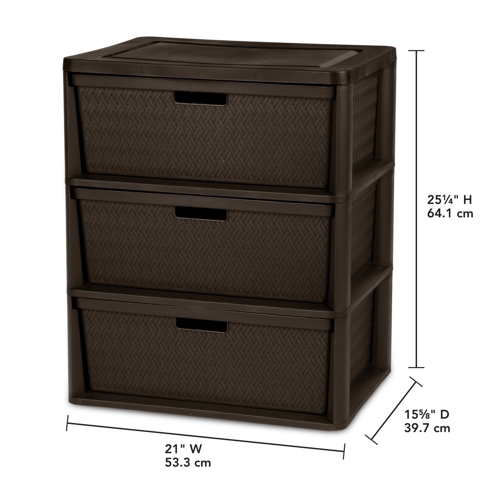 Wide 3 Drawer Tower Easy to Assemble W/ Removable Decorative Cross-Weave Plastic gallery