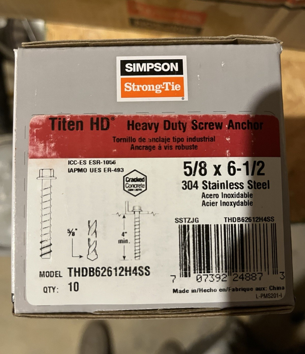 STAINLESS STEEL Simpson Strong-Tie Titen HD Screw Anchor 5/8 in x 6-1/2 10pk gallery