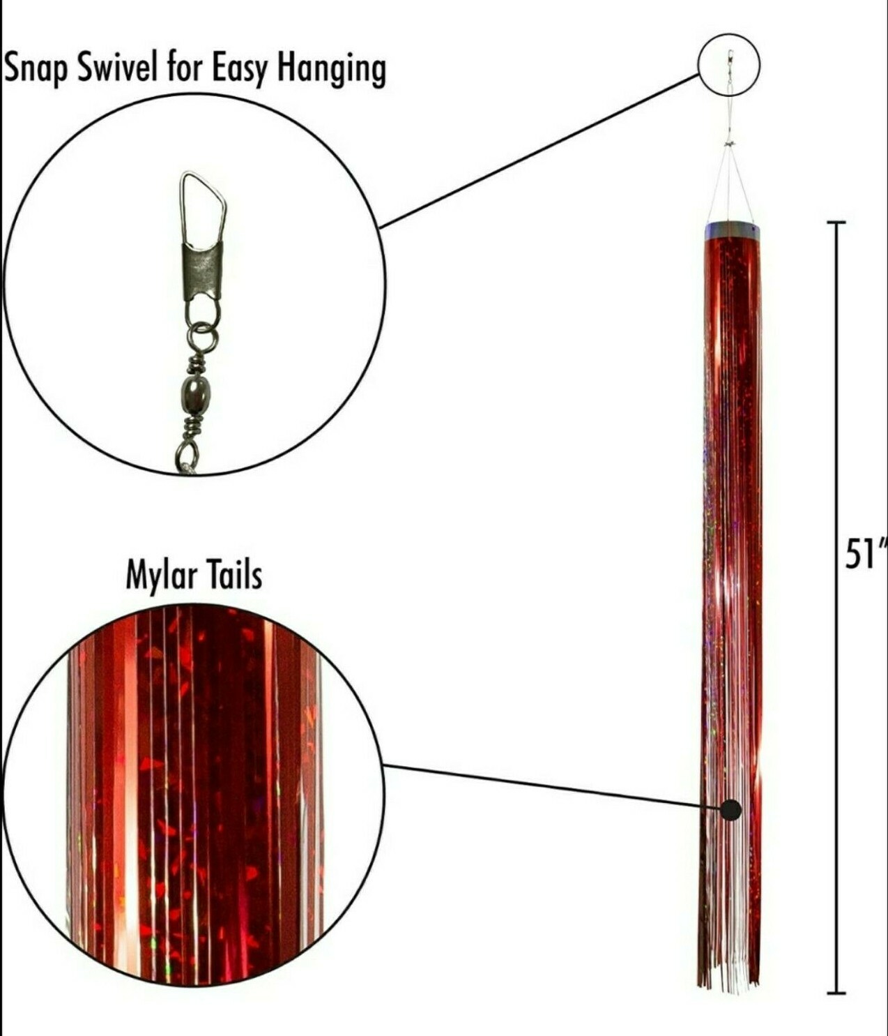 HOLOGRAPHIC MYLAR WINDSOCK RAINBOW RED/SILVER ITB9051 DECORATIVE BIRD PEST DETER gallery