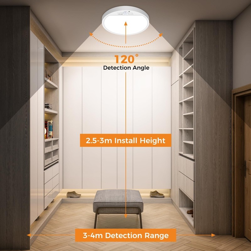 2-Pack Motion Sensor Ceiling Light 15W 1500LM, 3000K/4000K/6500K, Flush Mount fo gallery