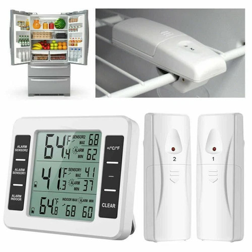 Wireless Digital Refrigerator Freezer Thermometer Temp Alarm 2 Sensor In/Outdoor gallery