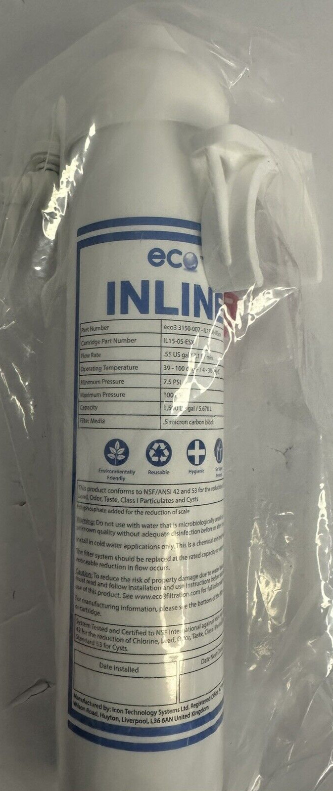 Eco Inline Refrigerator Water Filter ECO3 3150-007 **NEW SEALED** gallery