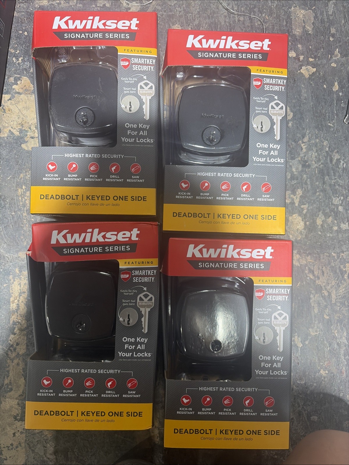 Kwikset Midtown Modern Smartkey Matte Black Square Deadbolt Lock LOT X 4 gallery