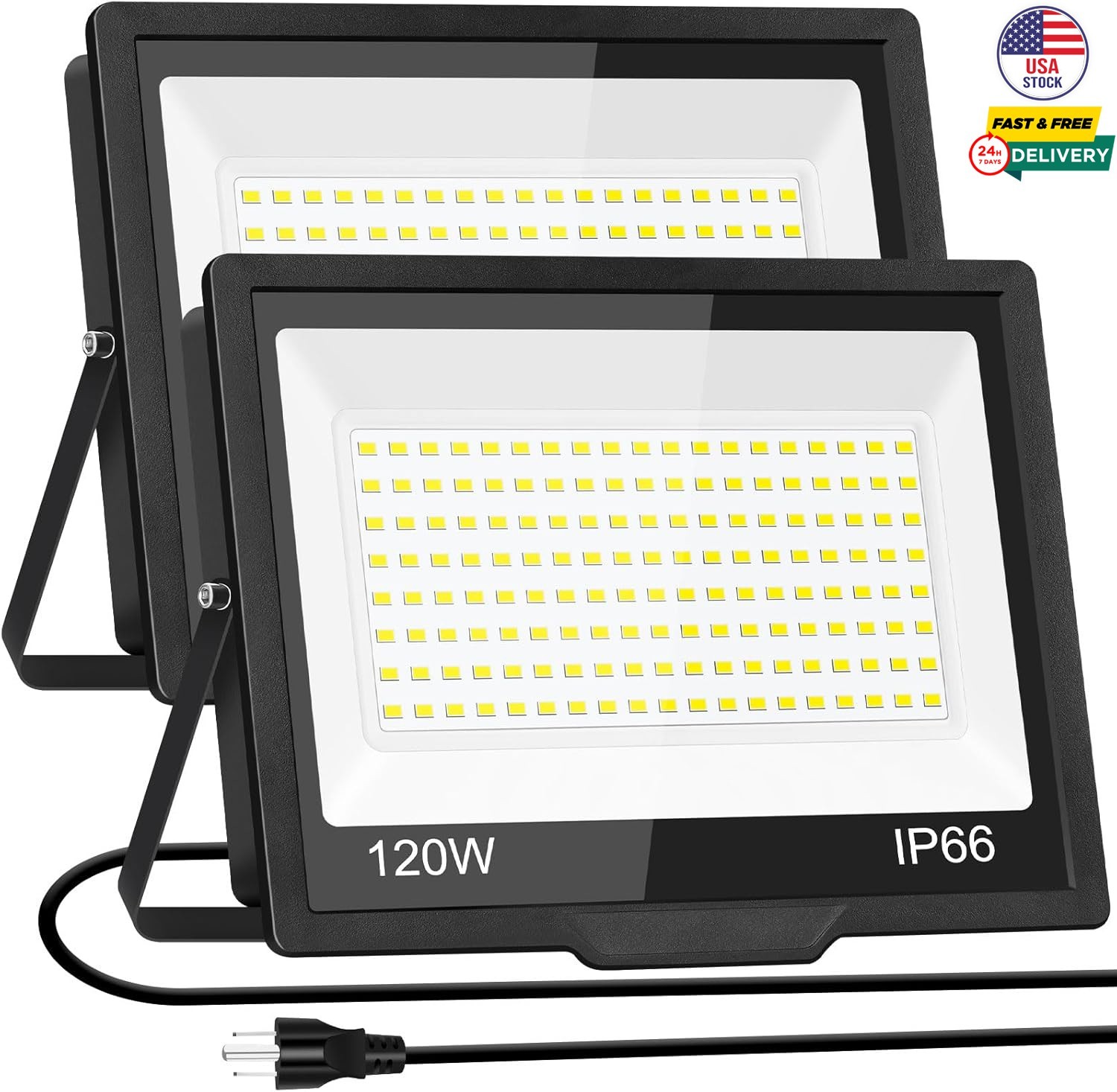 2 Pack 120W LED Flood Light Outdoor with Plug 14400Lm IP66 Waterproof Work Lamp gallery