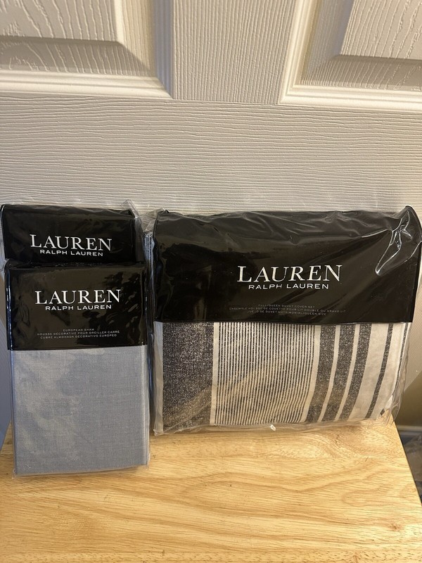 New Ralph Lauren Devon Stripe Full/Queen Duvet Cover & Shams Set 5Pc gallery