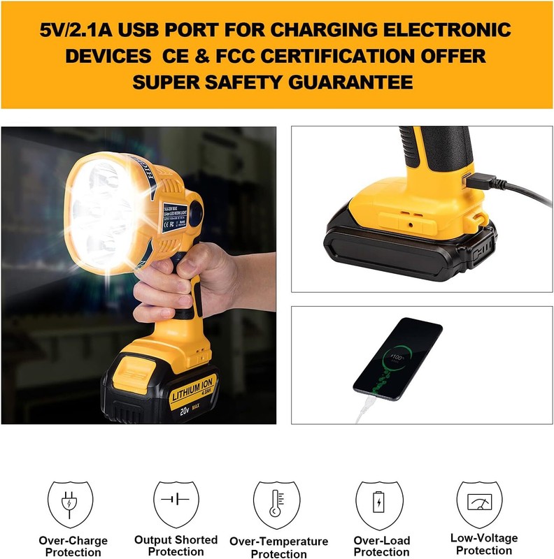 Flashlight Camping Spotlight Cordless LED Work Light for Dewalt 20V Max Battery gallery