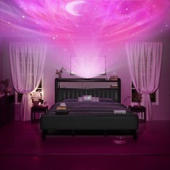 Full/Queen/King Size Bed Frame with Starry Sky Lights and Storage