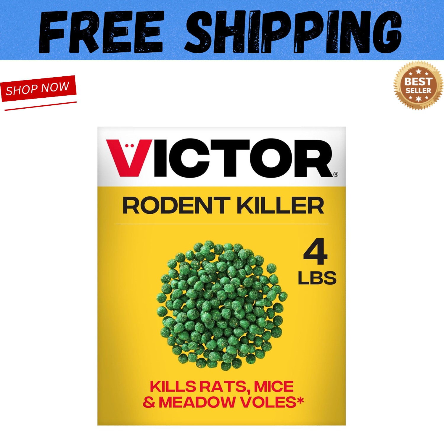 Victor Rat Poisoning for Inside & Outside Use - Kills Rats, Mice, 4 lb, Green gallery